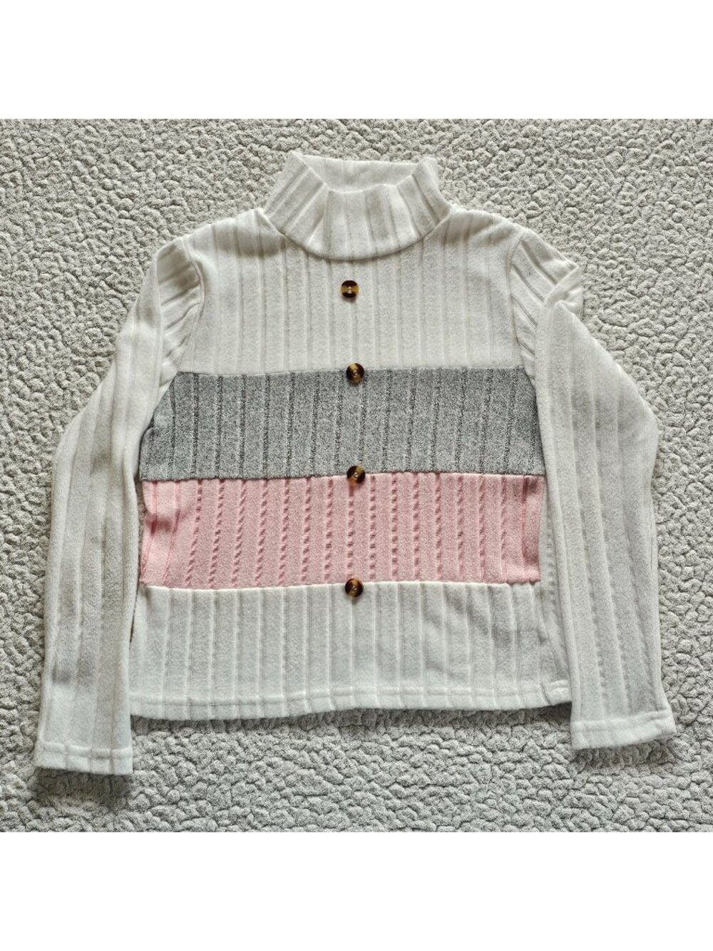 YEAHDOR Girls Stripe Texture Long Sleeve Shirt 9-10 Years White Pink Grey